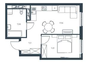 1-к квартира, вторичка, 43м2, 23/30 этаж