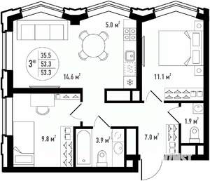3-к квартира, вторичка, 53м2, 5/24 этаж