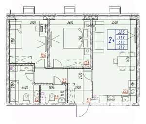 3-к квартира, вторичка, 62м2, 3/25 этаж