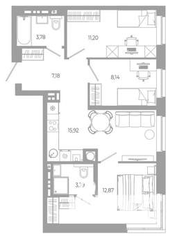 3-к квартира, вторичка, 62м2, 8/18 этаж