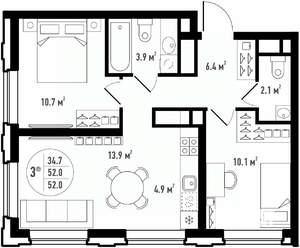 3-к квартира, вторичка, 52м2, 15/24 этаж