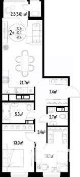 2-к квартира, вторичка, 70м2, 20/20 этаж