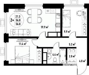 3-к квартира, вторичка, 57м2, 6/25 этаж