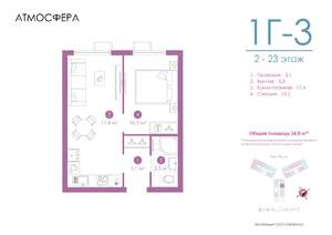 1-к квартира, вторичка, 34м2, 10/23 этаж