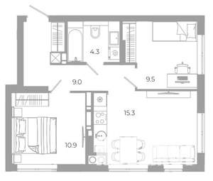 2-к квартира, вторичка, 49м2, 22/25 этаж