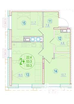 2-к квартира, строящийся дом, 53м2, 12/20 этаж