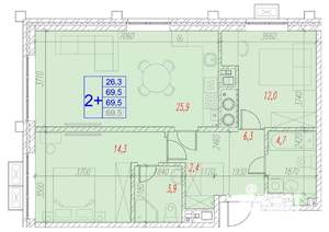 2-к квартира, строящийся дом, 70м2, 4/17 этаж