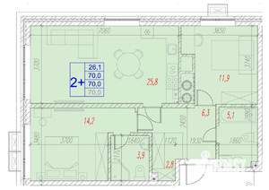 2-к квартира, вторичка, 70м2, 1/17 этаж