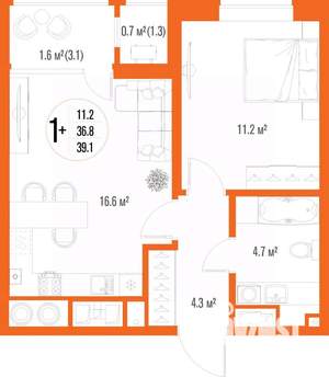 1-к квартира, вторичка, 39м2, 3/17 этаж