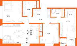 3-к квартира, вторичка, 93м2, 4/17 этаж