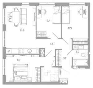 3-к квартира, вторичка, 66м2, 22/25 этаж