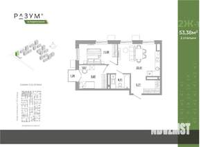 2-к квартира, вторичка, 53м2, 11/18 этаж