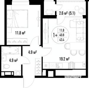 1-к квартира, вторичка, 43м2, 3/25 этаж
