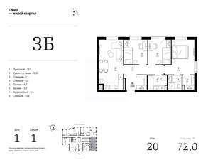 3-к квартира, вторичка, 72м2, 20/25 этаж