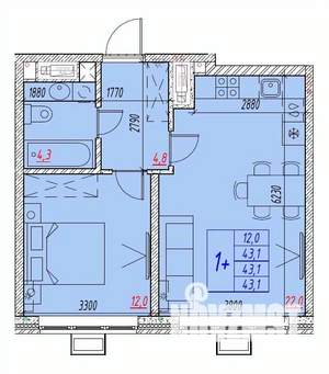 2-к квартира, вторичка, 43м2, 18/25 этаж