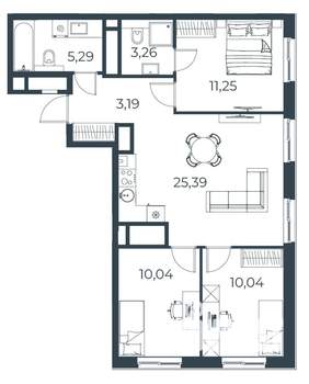 3-к квартира, вторичка, 68м2, 10/18 этаж