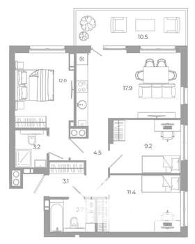 3-к квартира, вторичка, 76м2, 1/25 этаж
