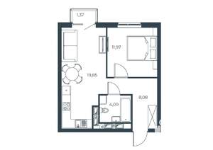 1-к квартира, строящийся дом, 45м2, 25/30 этаж