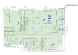 2-к квартира, вторичка, 67м2, 16/17 этаж