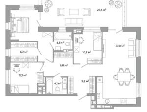3-к квартира, вторичка, 124м2, 8/25 этаж
