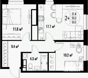2-к квартира, вторичка, 53м2, 23/25 этаж