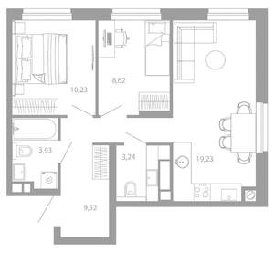 2-к квартира, вторичка, 55м2, 12/26 этаж