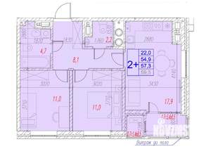 2-к квартира, вторичка, 57м2, 14/17 этаж