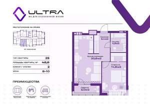 2-к квартира, вторичка, 49м2, 8/19 этаж