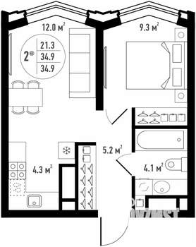 2-к квартира, вторичка, 35м2, 9/24 этаж