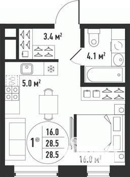 1-к квартира, вторичка, 29м2, 3/24 этаж