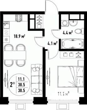 2-к квартира, вторичка, 39м2, 13/25 этаж