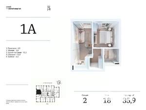 1-к квартира, вторичка, 36м2, 18/25 этаж