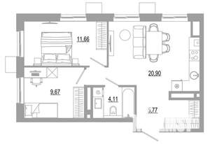 2-к квартира, вторичка, 52м2, 17/18 этаж