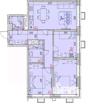 4-к квартира, вторичка, 77м2, 10/25 этаж