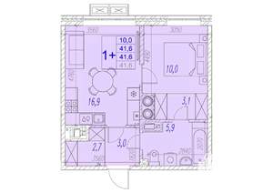 1-к квартира, вторичка, 42м2, 3/17 этаж