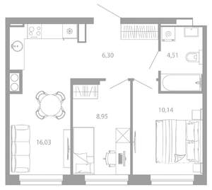 2-к квартира, вторичка, 46м2, 16/26 этаж