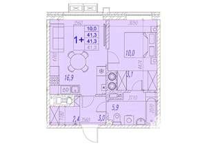 1-к квартира, вторичка, 41м2, 16/17 этаж