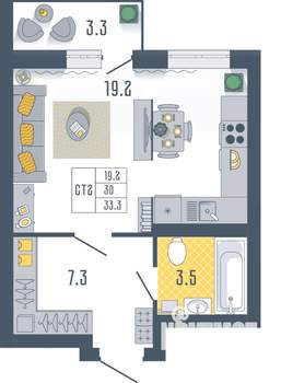 Студия квартира, вторичка, 33м2, 12/17 этаж
