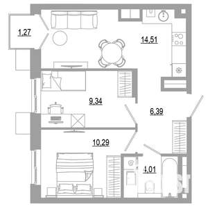 2-к квартира, вторичка, 46м2, 15/18 этаж