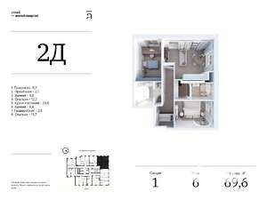 2-к квартира, вторичка, 70м2, 6/25 этаж