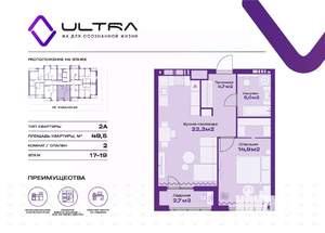 2-к квартира, вторичка, 50м2, 17/19 этаж