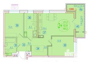 2-к квартира, вторичка, 66м2, 20/20 этаж