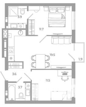 2-к квартира, вторичка, 56м2, 13/25 этаж