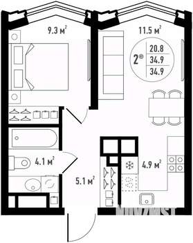 2-к квартира, вторичка, 35м2, 8/24 этаж