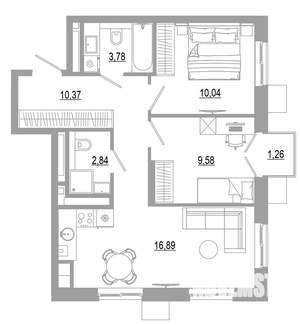 2-к квартира, вторичка, 55м2, 7/18 этаж