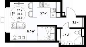 1-к квартира, вторичка, 31м2, 25/25 этаж