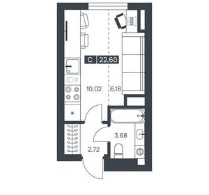 Студия квартира, вторичка, 23м2, 3/16 этаж