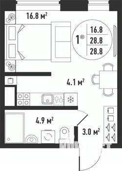 1-к квартира, вторичка, 29м2, 4/24 этаж