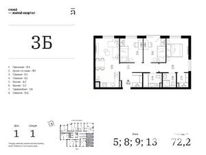3-к квартира, вторичка, 72м2, 13/25 этаж