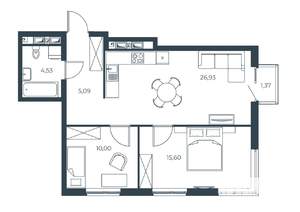 2-к квартира, строящийся дом, 63м2, 25/30 этаж